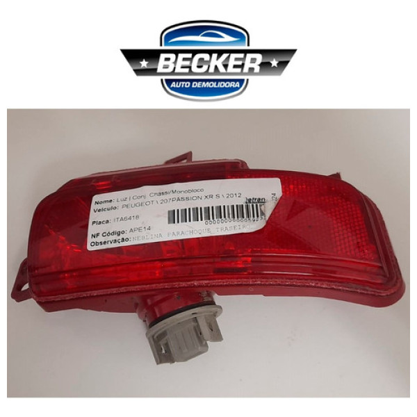 Luz Neblina Parachoque Traseiro Peugeto 207 2012 9682861680