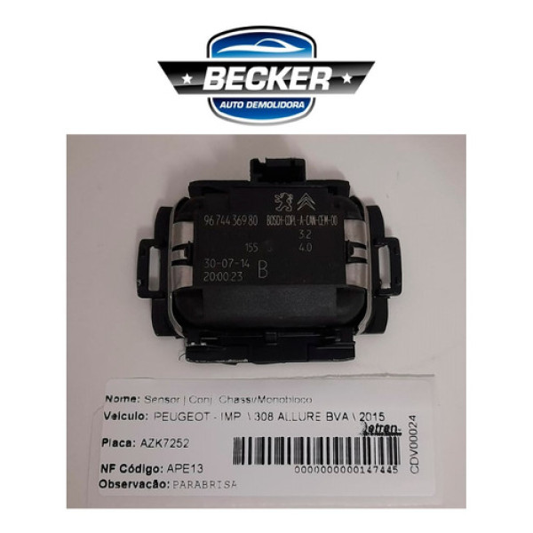 Sensor Chuva Peugeot 308 Allure 2015 - 9674436980