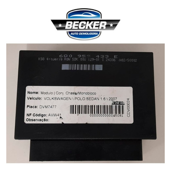 Módulo Conforto Volkswagen Polo Sedan 1.6 2007 - 6q0959433e